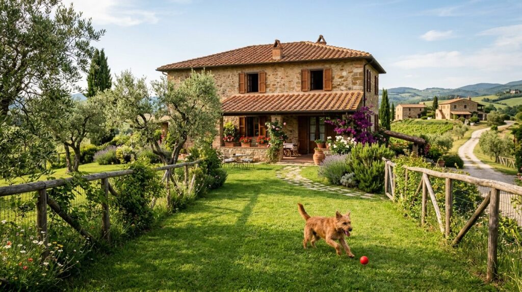 Photorealistic stock photo of a spacious Italian countryside