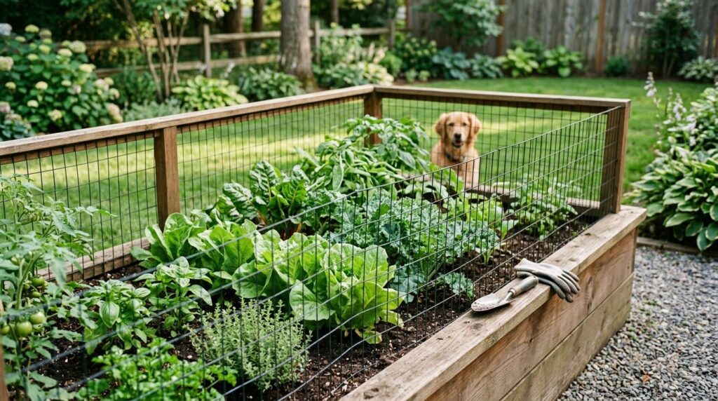 Close-up realistic photo of elevated garden raised beds with