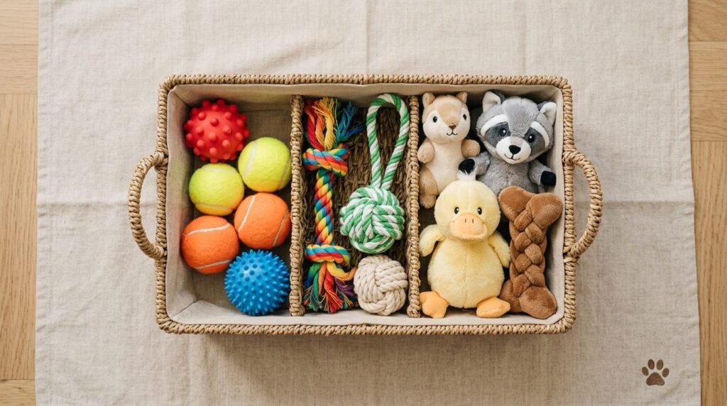 Close-up flatlay photography of an open decorative storage b