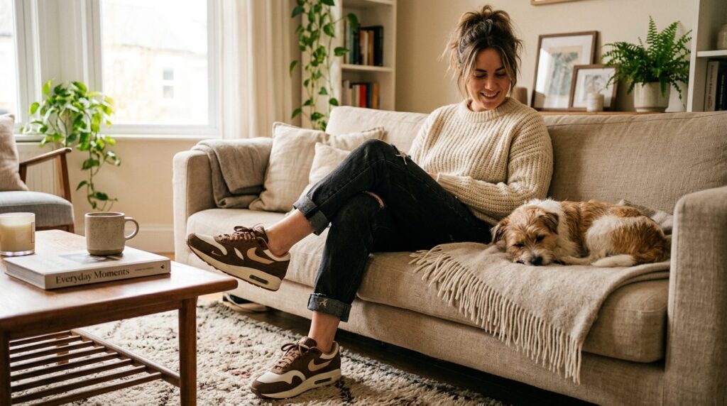 Lifestyle photograph of person wearing baroque brown Nike Ai