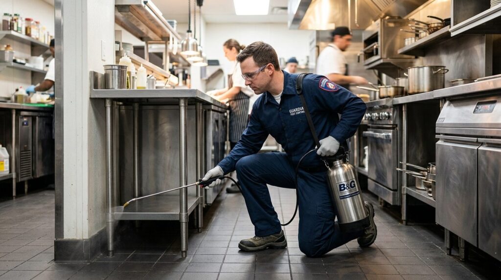 Professional photograph of a pest control technician in unif