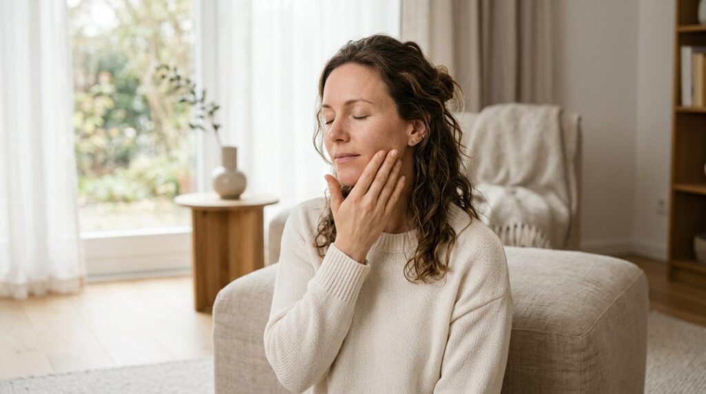 Lifestyle wellness imagery: Woman in comfortable home enviro